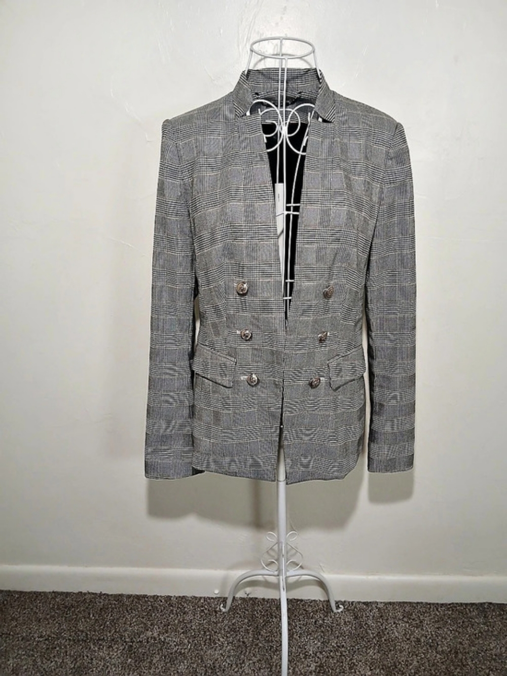 White House Black Market Plaid Houndstooth Blazer in Gray & Black Size 6